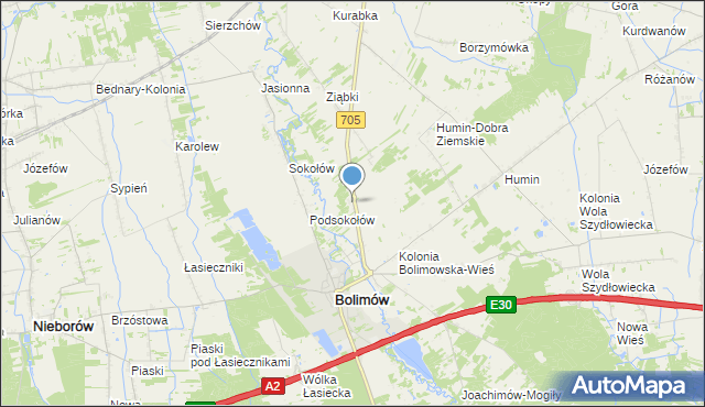 mapa Bolimowska Wieś, Bolimowska Wieś na mapie Targeo